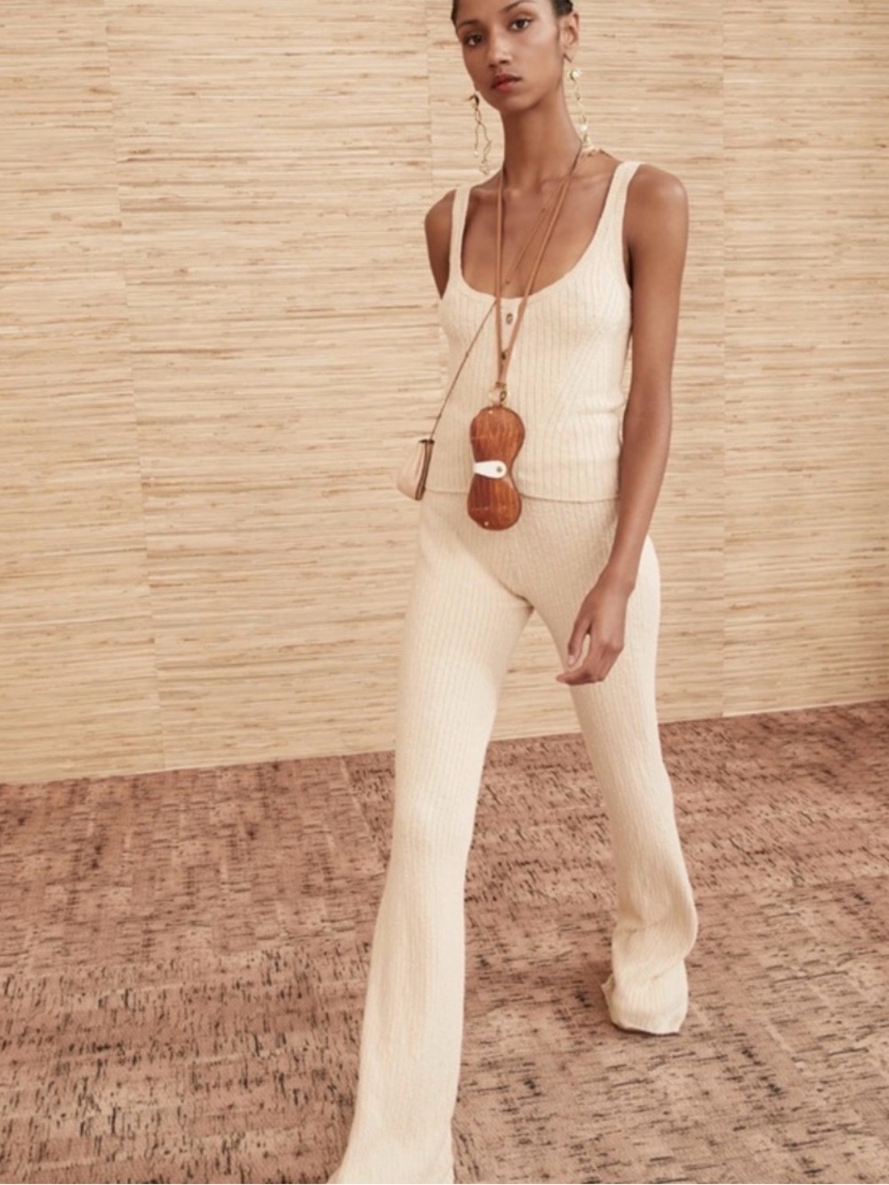 Ulla Johnson Mathilde Slubby Ribbed Knit Cream Wide-Leg Pants